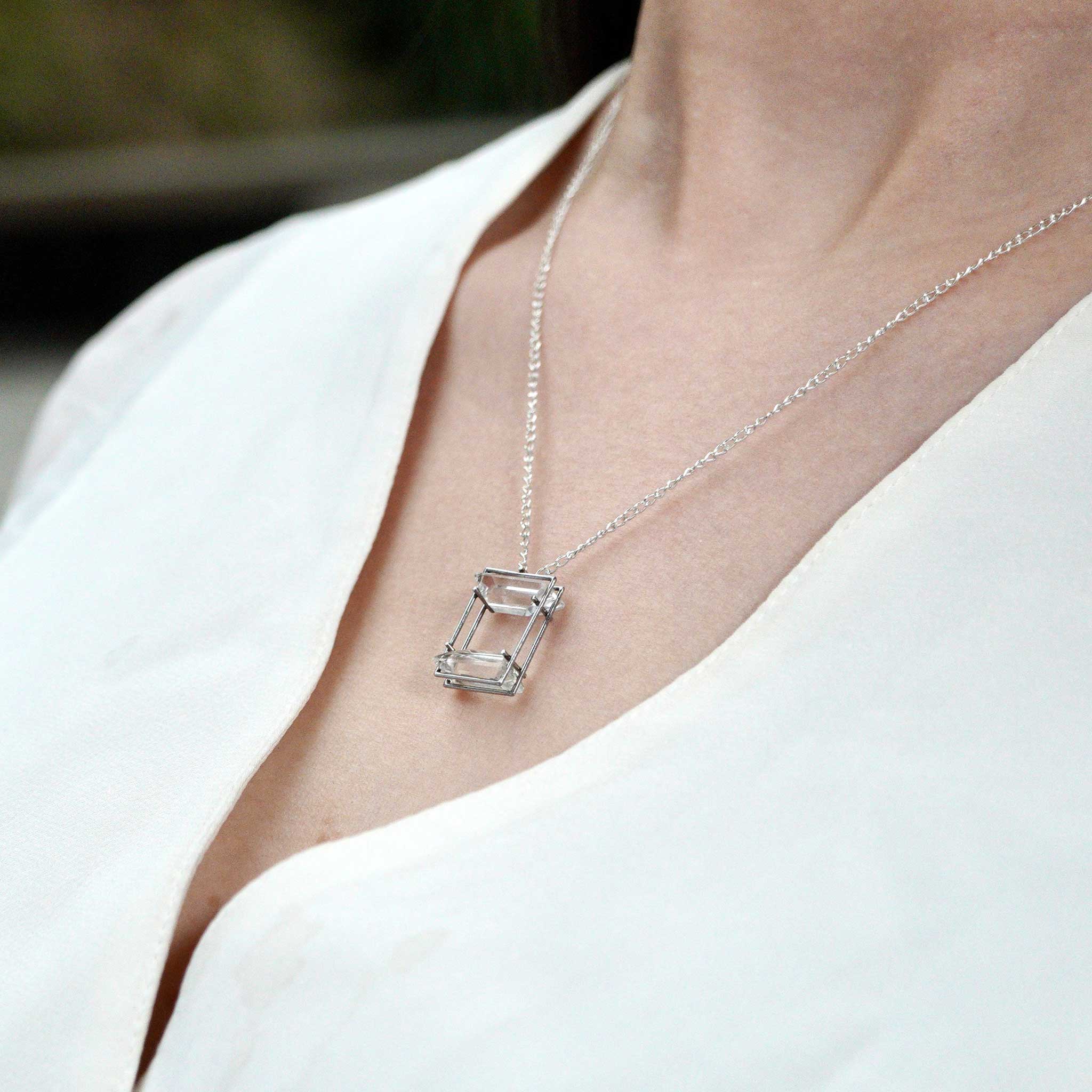 White Topaz and Stainless-Steel Space Necklace